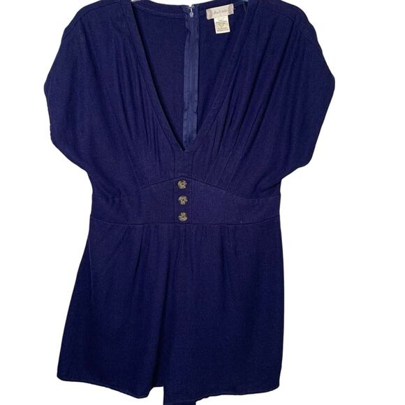 Altar'd State Romper Size Large Cobalt Linen Blend Short Sleeve Boho Festival - Picture 2 of 7